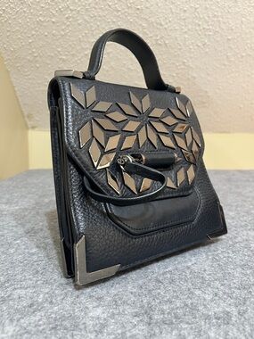 Mackage Black Top-Handle Satchel with Geometric Metal Accents